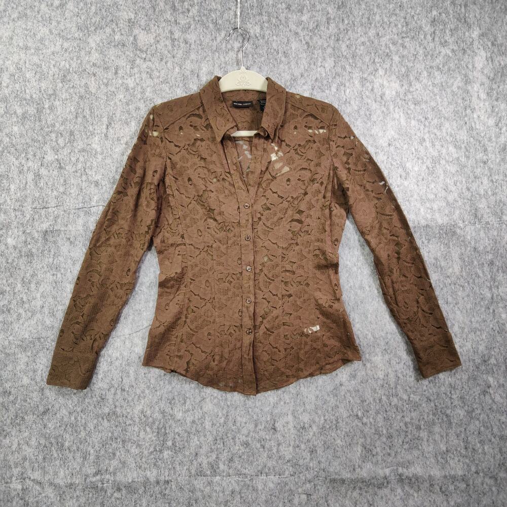 Fairy Casual Office New York & Company Sheer Lace Fitted Layering Blouse